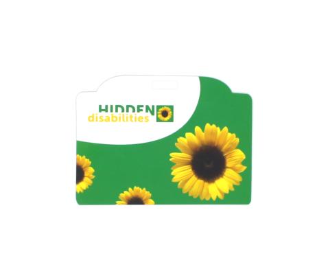 A sunflower badge on a white background